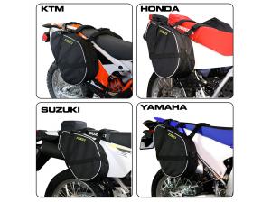 Photo showing RG-020 saddlebags on KTM, Honda, Suzuki, & Yamaha