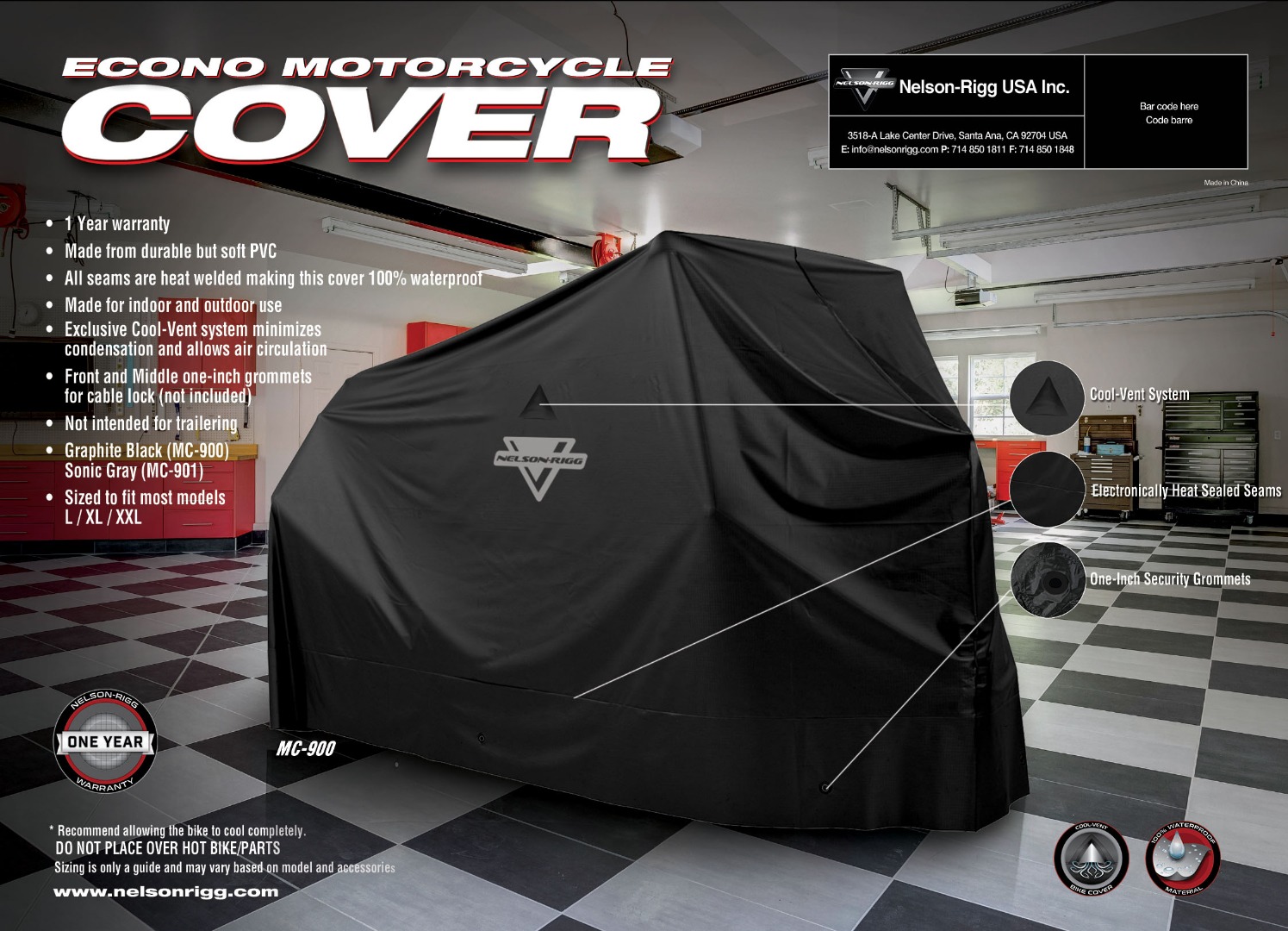 Nelson-Rigg Econo Motorcycle Cover Black, Large 