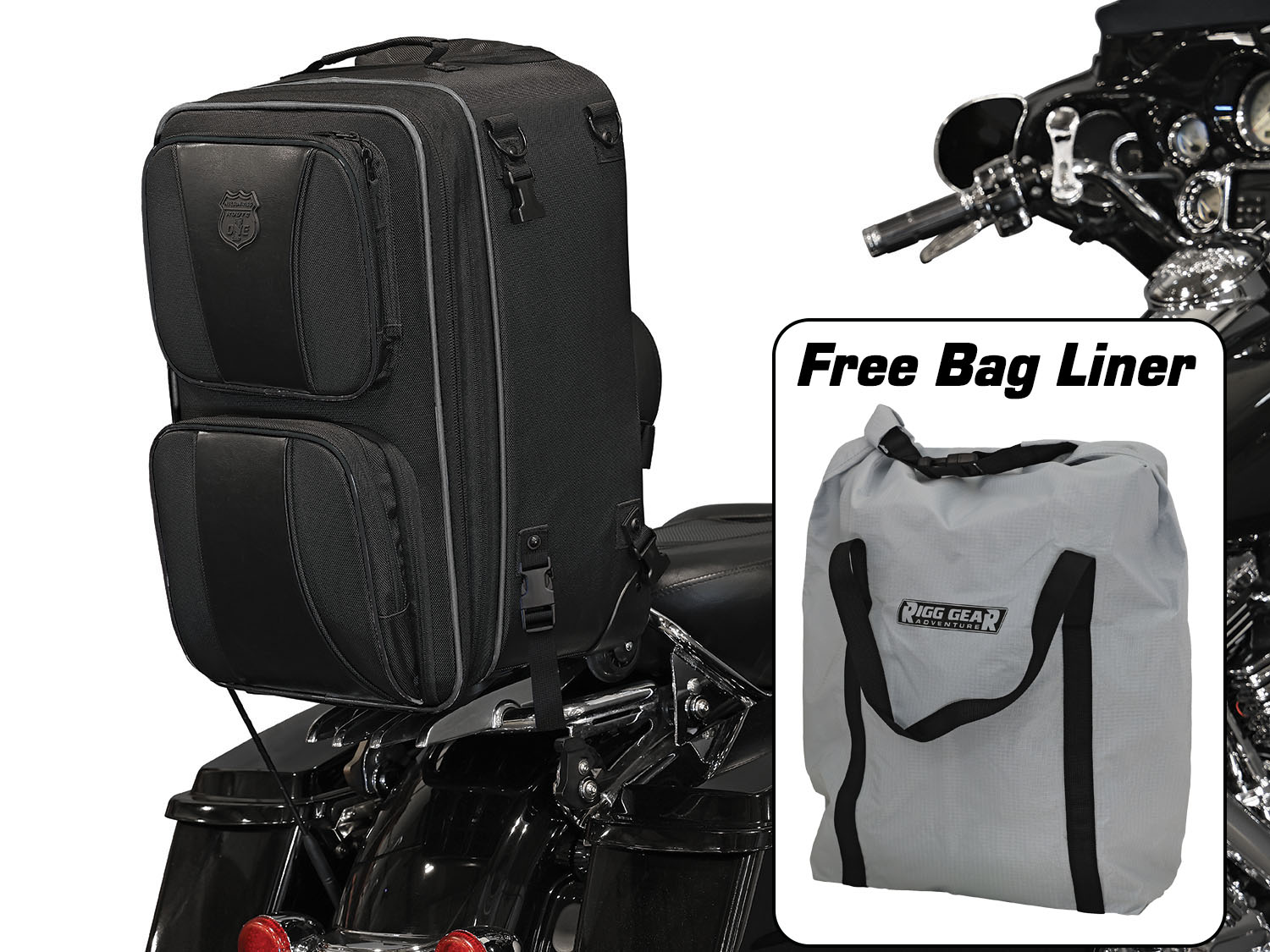 Route 1 Highway Roller Tour Trunk & Backrest Bag | Cruiser / Touring