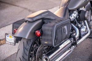Photo of Harley Davidson motorcycle with saddlebags installed