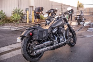 Photo of Harley Davidson motorcycle with saddlebags installed