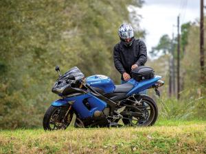 Photo of tail bag on bike - guy behind bike