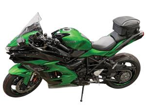 Photo of tail bag on green Kawasaki Ninja motorcycle