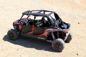 Photo showing open soft top on 4 seat RZR