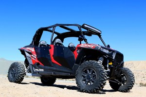 Photo showing open soft top on 4 seat RZR