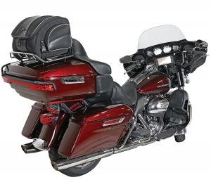 Photo of Weekender on red Harley Davidson Trunk - full motorcycle showing