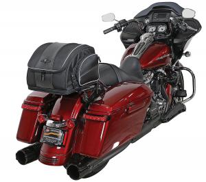 Photo of Weekender on red Harley Davidson - full  bike shown