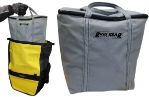 Photo showing hand pulling out liner bag from SE-3050 Yellow and Black Motorcycle Dry Saddlebags