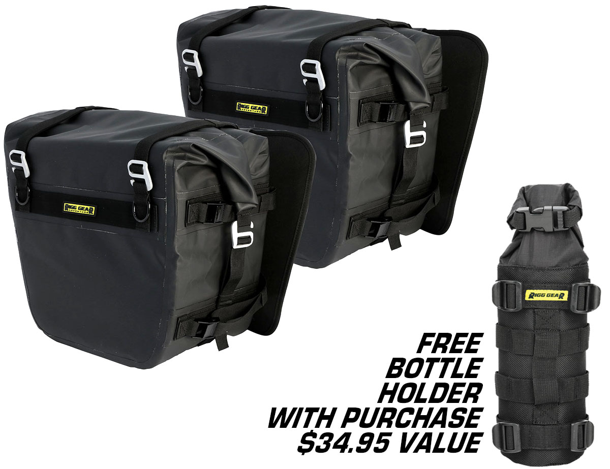 Photo of SE-3050 saddlebags showing free fuel bottle holder
